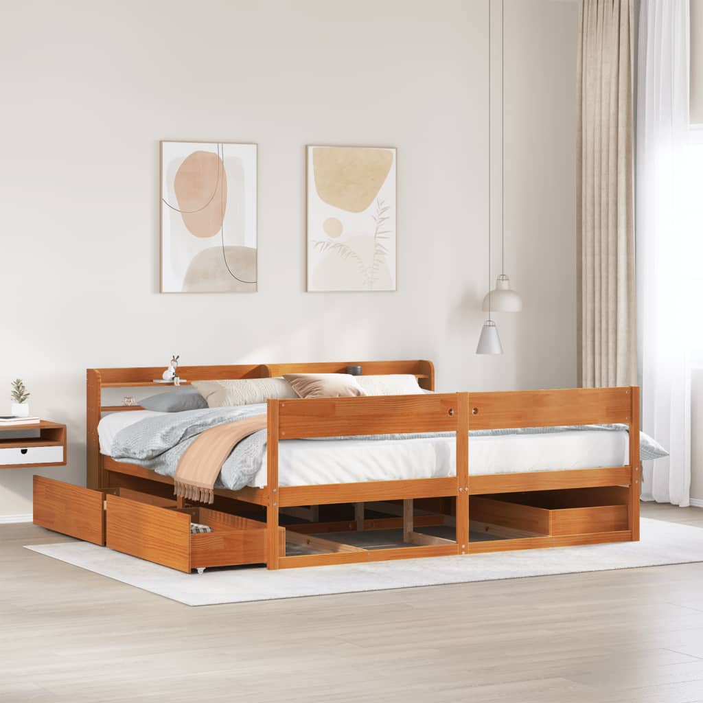vidaXL Bed Frame without Mattress Wax Brown 200x200 cm Solid Wood Pine