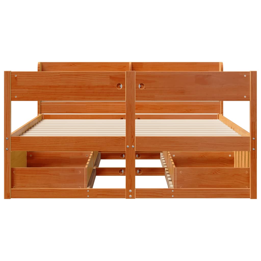 vidaXL Bed Frame without Mattress Wax Brown 150x200 cm King Size Solid Wood Pine