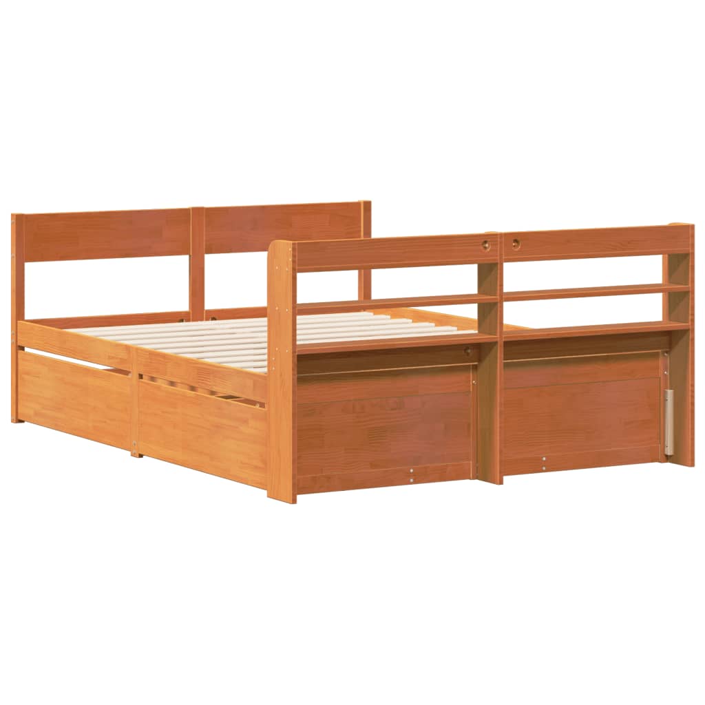 vidaXL Bed Frame without Mattress Wax Brown 150x200 cm King Size Solid Wood Pine
