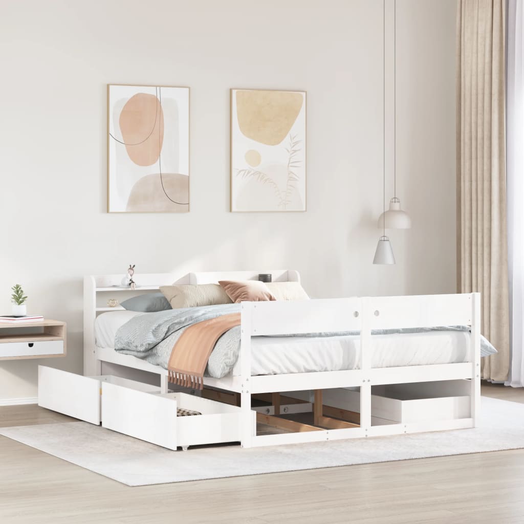 vidaXL Bed Frame without Mattress White 140x200 cm Solid Wood Pine