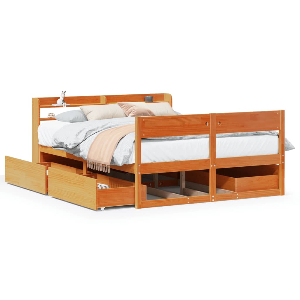 vidaXL Bed Frame without Mattress Wax Brown 140x200 cm Solid Wood Pine