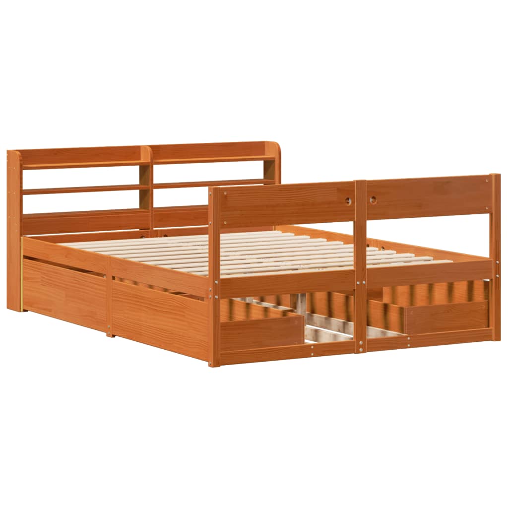 vidaXL Bed Frame without Mattress Wax Brown 140x200 cm Solid Wood Pine
