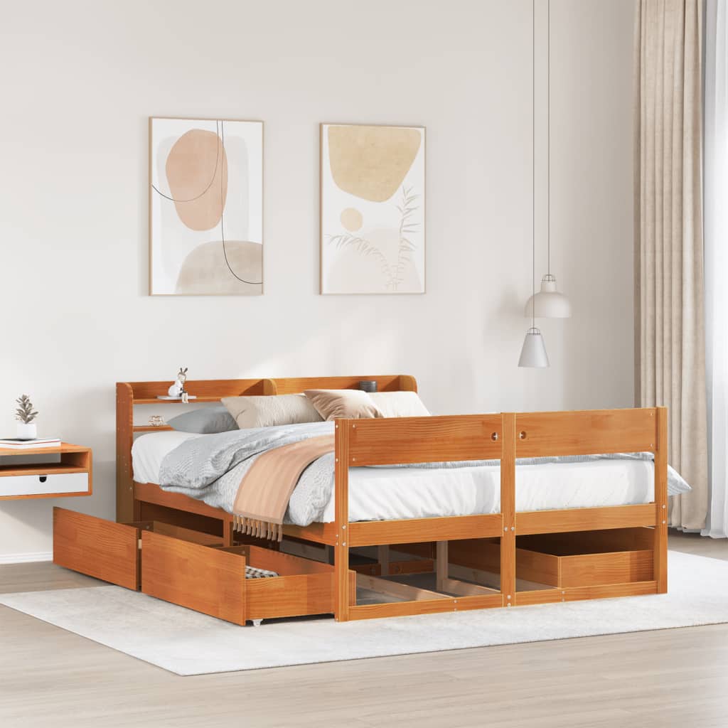 vidaXL Bed Frame without Mattress Wax Brown 140x200 cm Solid Wood Pine