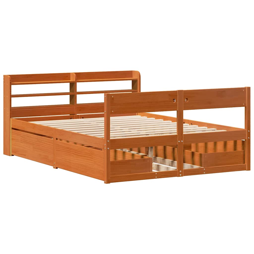 vidaXL Bed Frame without Mattress Wax Brown 140x190 cm Solid Wood Pine