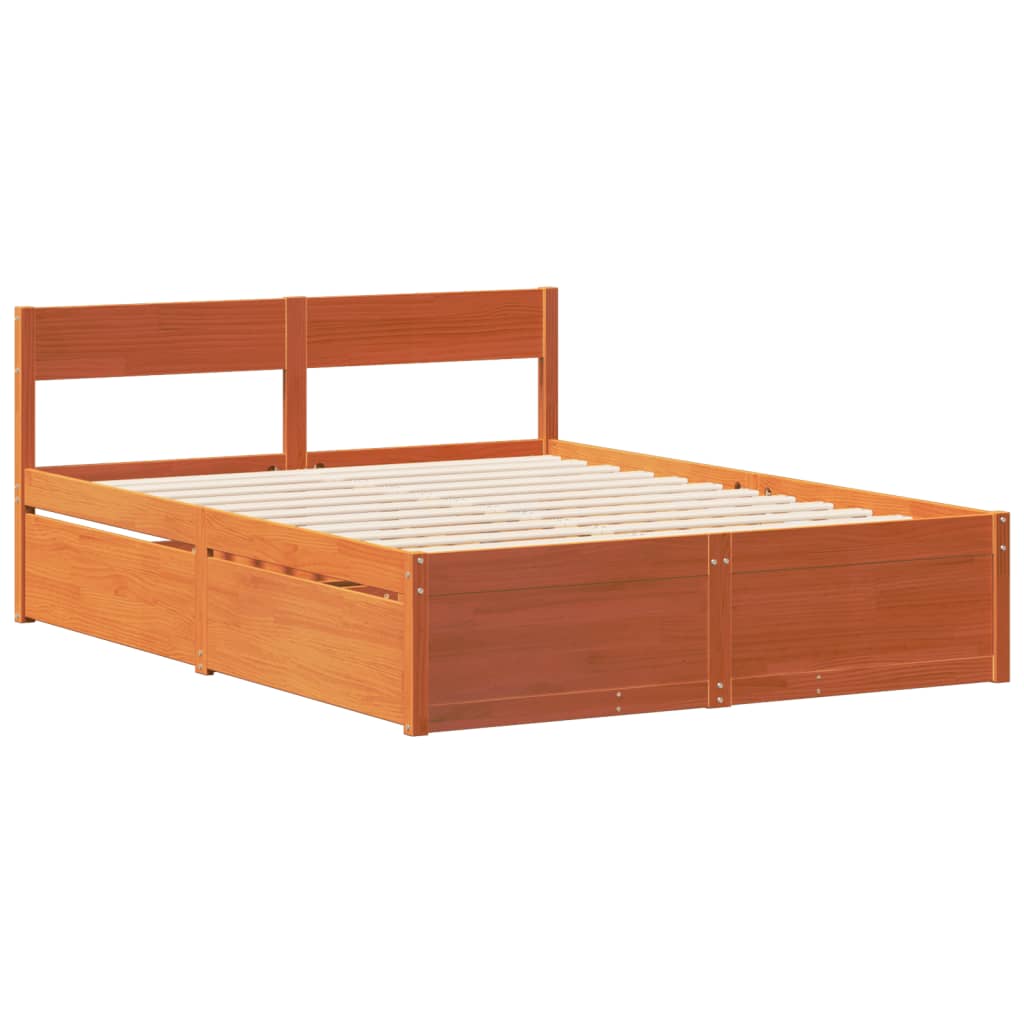 vidaXL Bed Frame without Mattress Wax Brown 140x190 cm Solid Wood Pine