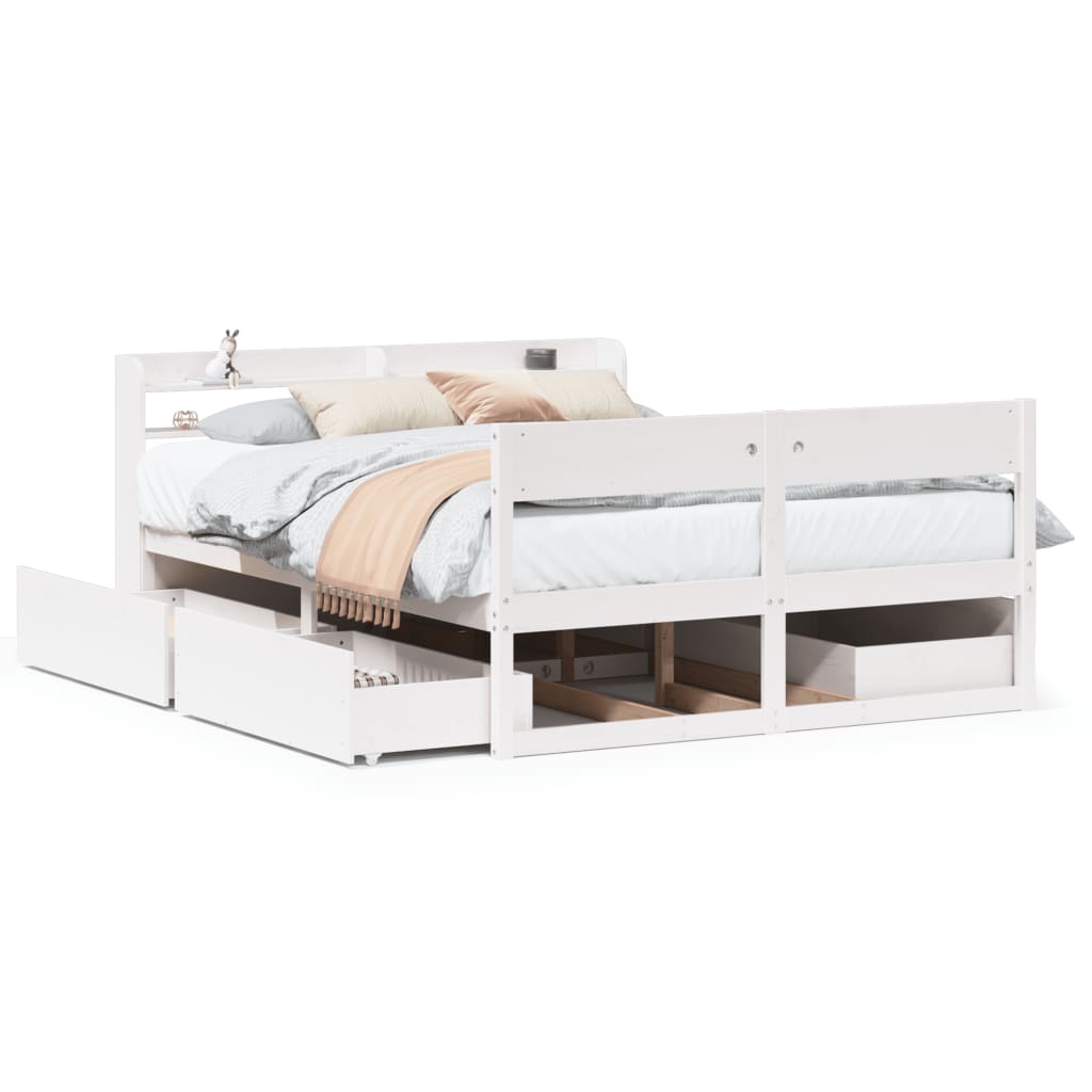 vidaXL Bed Frame without Mattress White 135x190 cm Double Solid Wood Pine