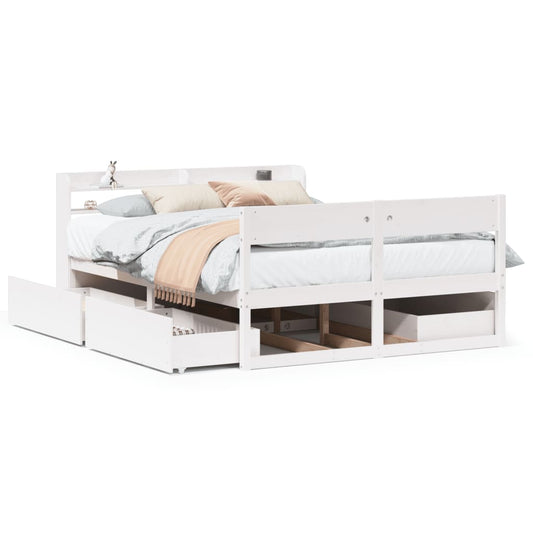vidaXL Bed Frame without Mattress White 135x190 cm Double Solid Wood Pine