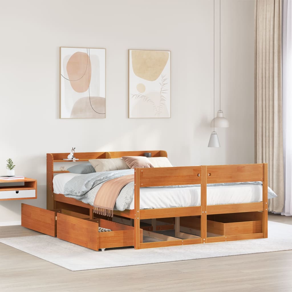 vidaXL Bed Frame without Mattress Wax Brown 135x190 cm Double Solid Wood Pine