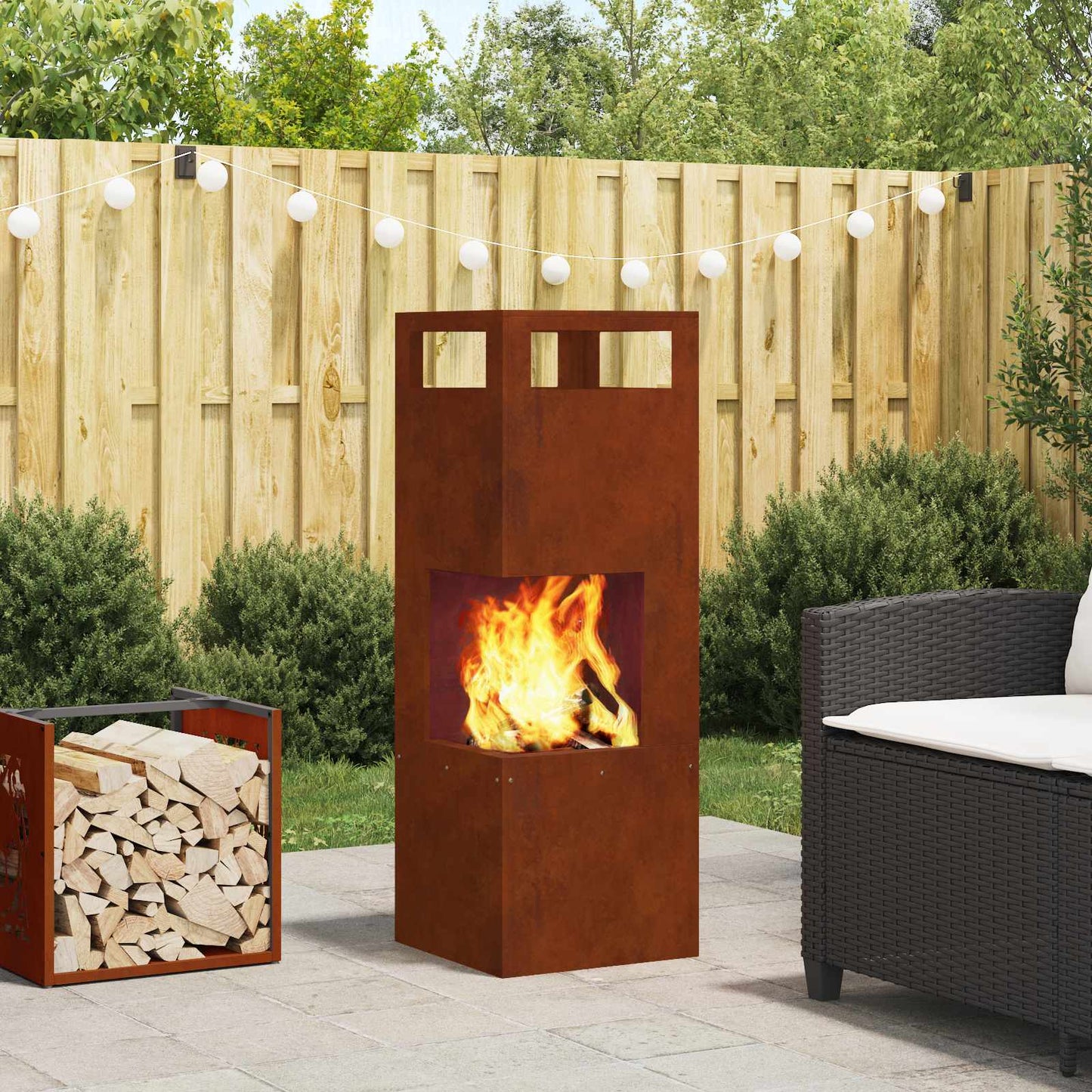 vidaXL Fire Pit Brown 35 x 35 x 100 cm Weathering Steel