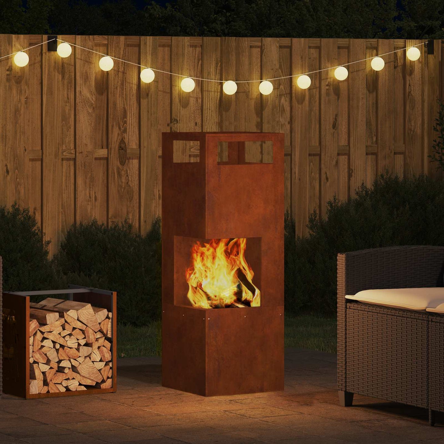vidaXL Fire Pit Brown 35 x 35 x 100 cm Weathering Steel