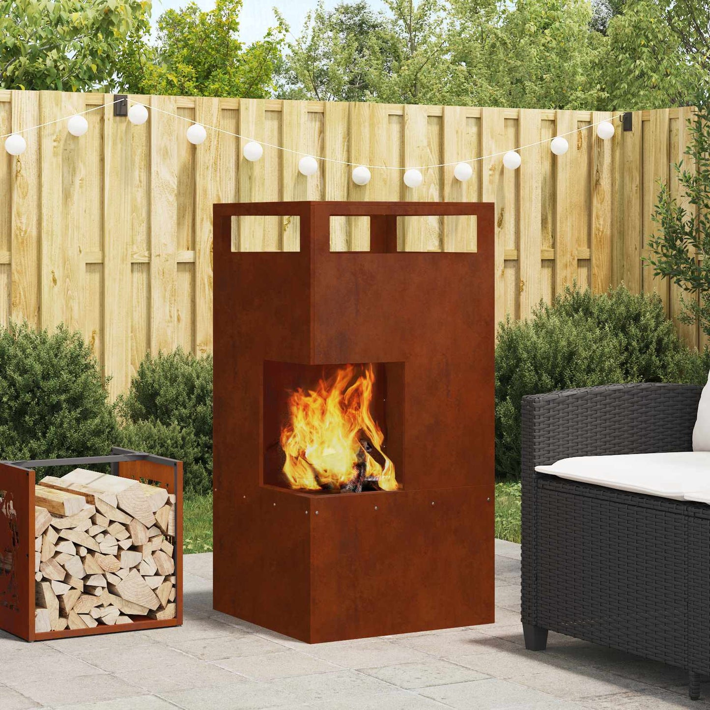vidaXL Fire Pit Brown 50 x 50 x 100 cm Weathering Steel