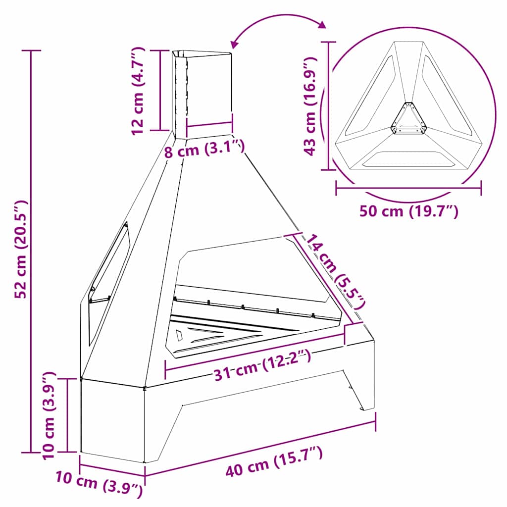 vidaXL Fire Pit Black 50 x 43 x 52 cm Cold-rolled steel