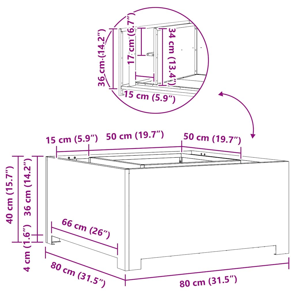 vidaXL Fire Pit Black 80 x 80 x 40 cm Cold-rolled steel