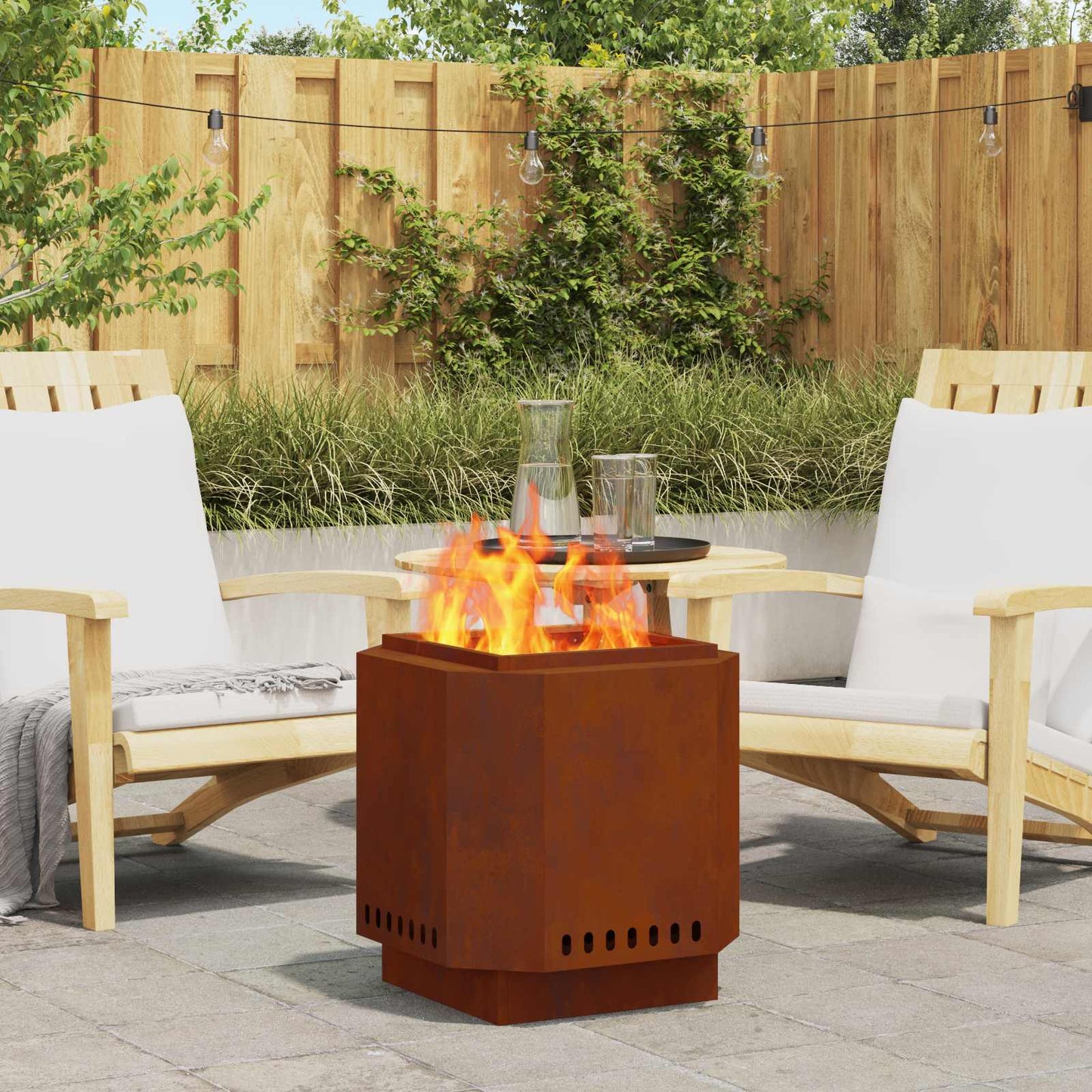 vidaXL Smokeless Fire Bowl Rusty 48 x 48 x 51 cm Weathering Steel