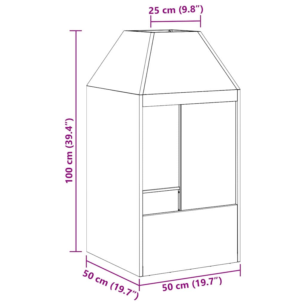vidaXL Fire Pit Black 50 x 50 x 100 cm Cold-rolled steel
