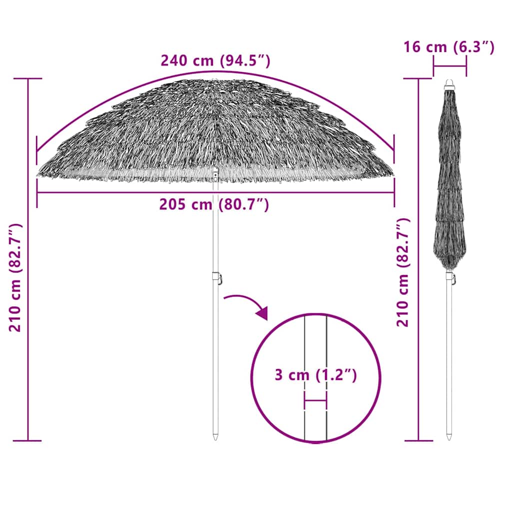 vidaXL Beach Parasol Brown Ø 206 x 209.5 cm Steel