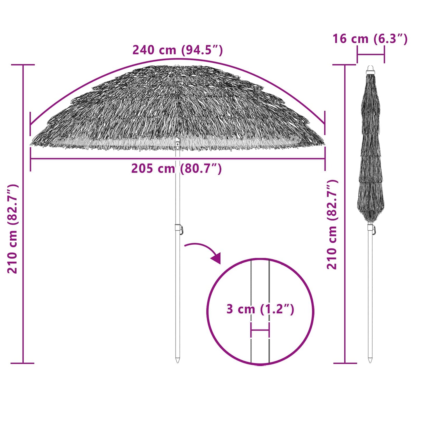 vidaXL Garden Parasol Natural 205 x 205 x 210 cm
