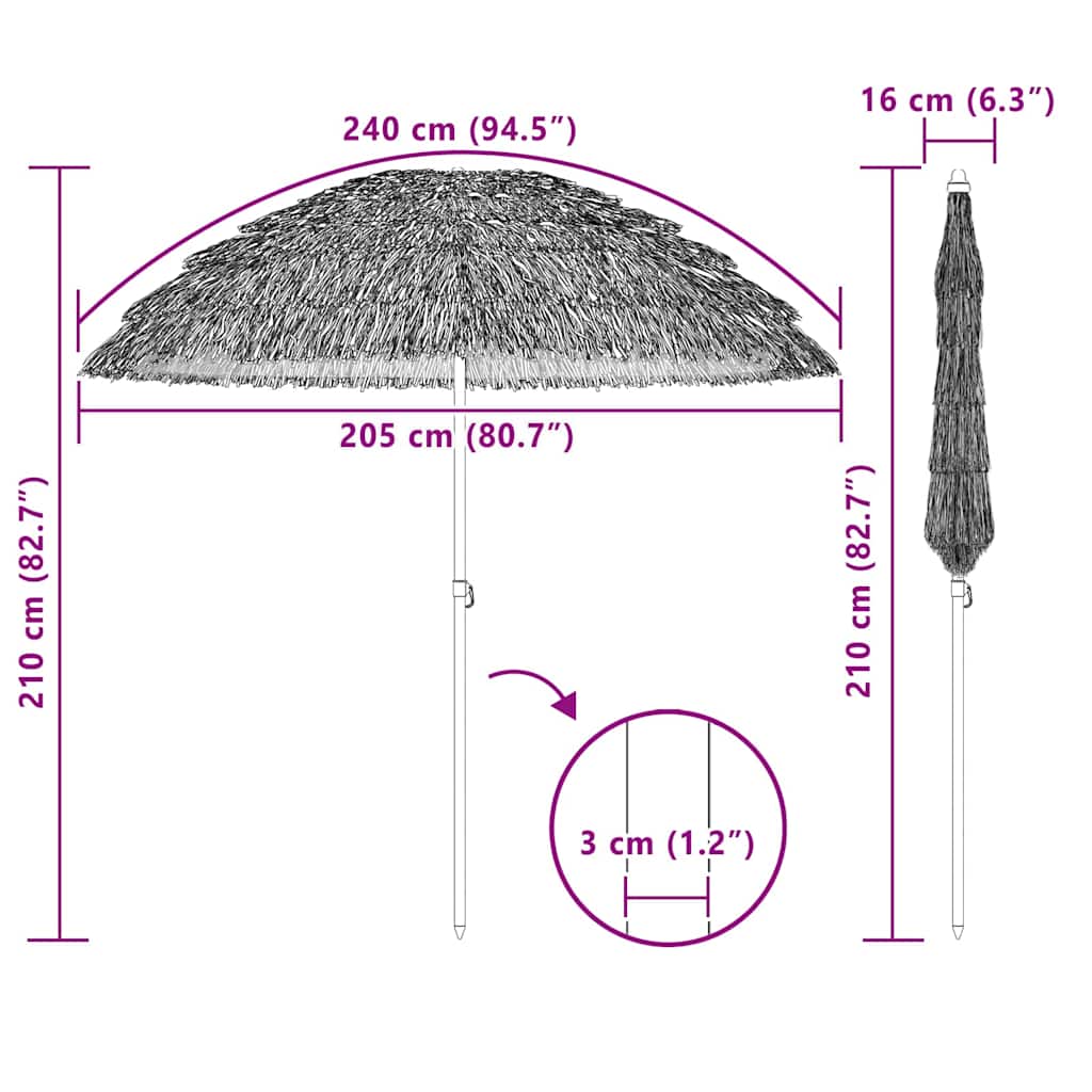 vidaXL Beach Parasol Brown Ø 206 x 209.5 cm Steel
