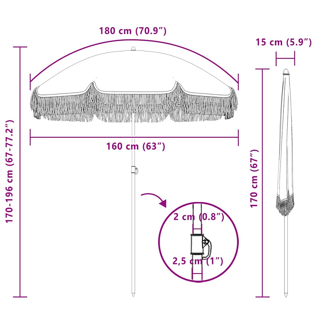 vidaXL Parasol Grey and White Ø 160 x 195 cm Steel