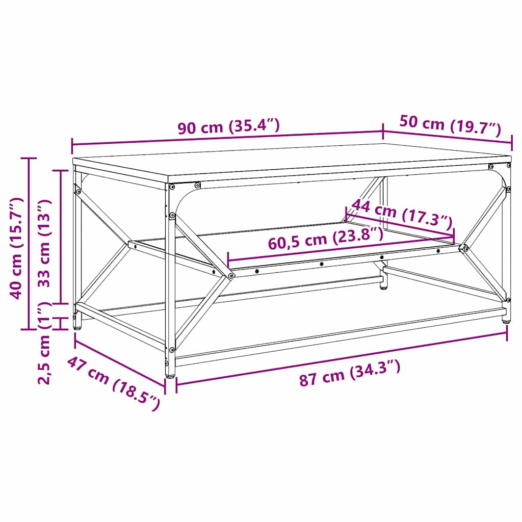 vidaXL Coffee Table Artisan Oak 90 x 50 x 40 cm