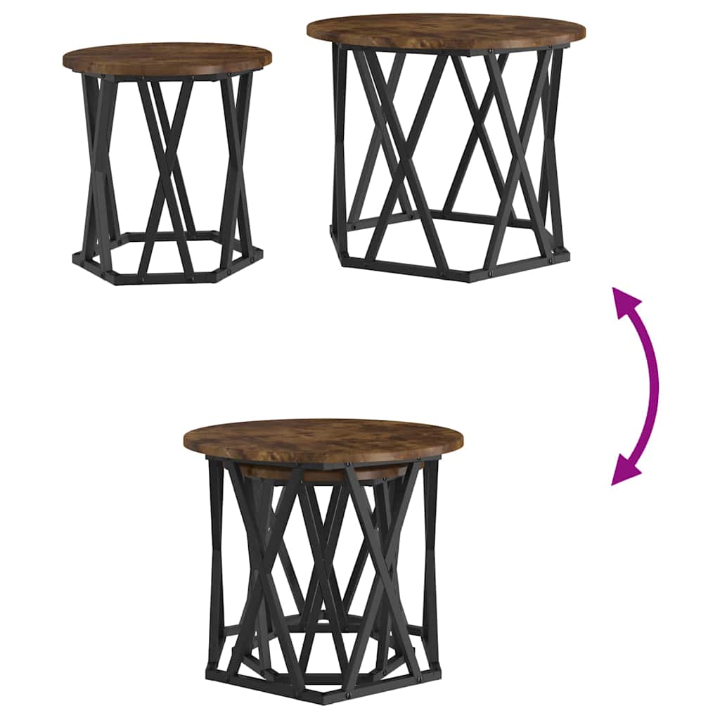 vidaXL Side Table 2 pcs Smoked Oak Engineered Wood and Steel