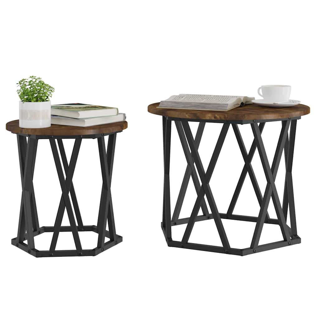 vidaXL Side Table 2 pcs Smoked Oak Engineered Wood and Steel