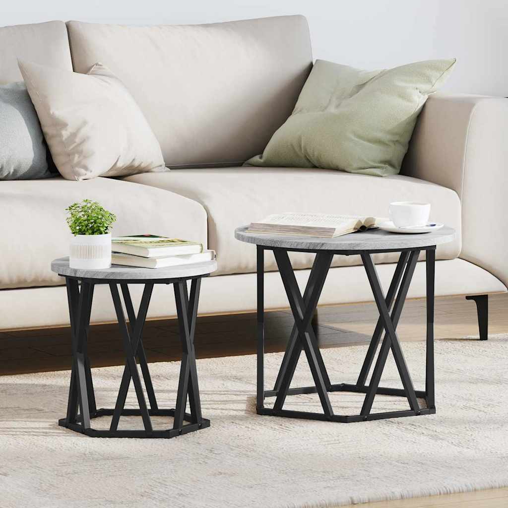 vidaXL Side Table 2 pcs Grey Sonoma Engineered Wood and Steel
