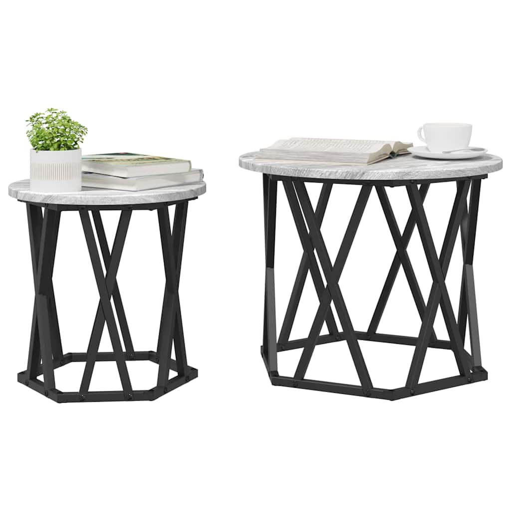 vidaXL Side Table 2 pcs Grey Sonoma Engineered Wood and Steel