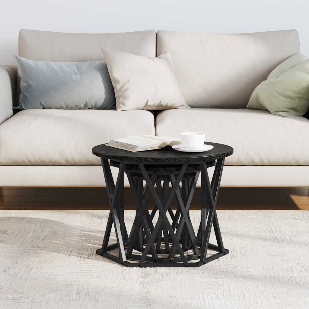 vidaXL Nesting Side Table 3 pcs Black Oak Engineered Wood and Steel