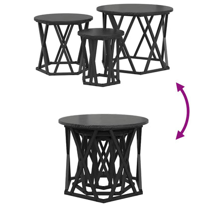 vidaXL Nesting Side Table 3 pcs Black Oak Engineered Wood and Steel