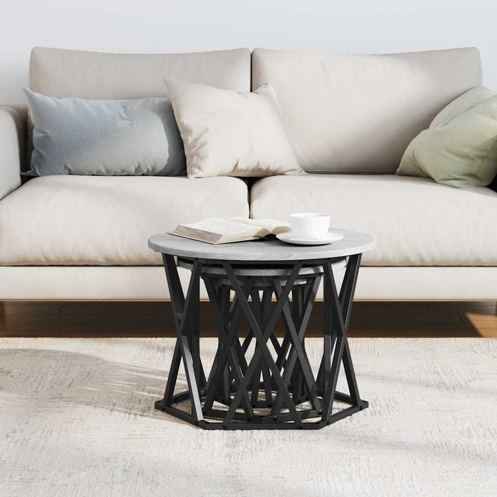 vidaXL Nesting Side Table 3 pcs Grey Sonoma Engineered Wood and Steel