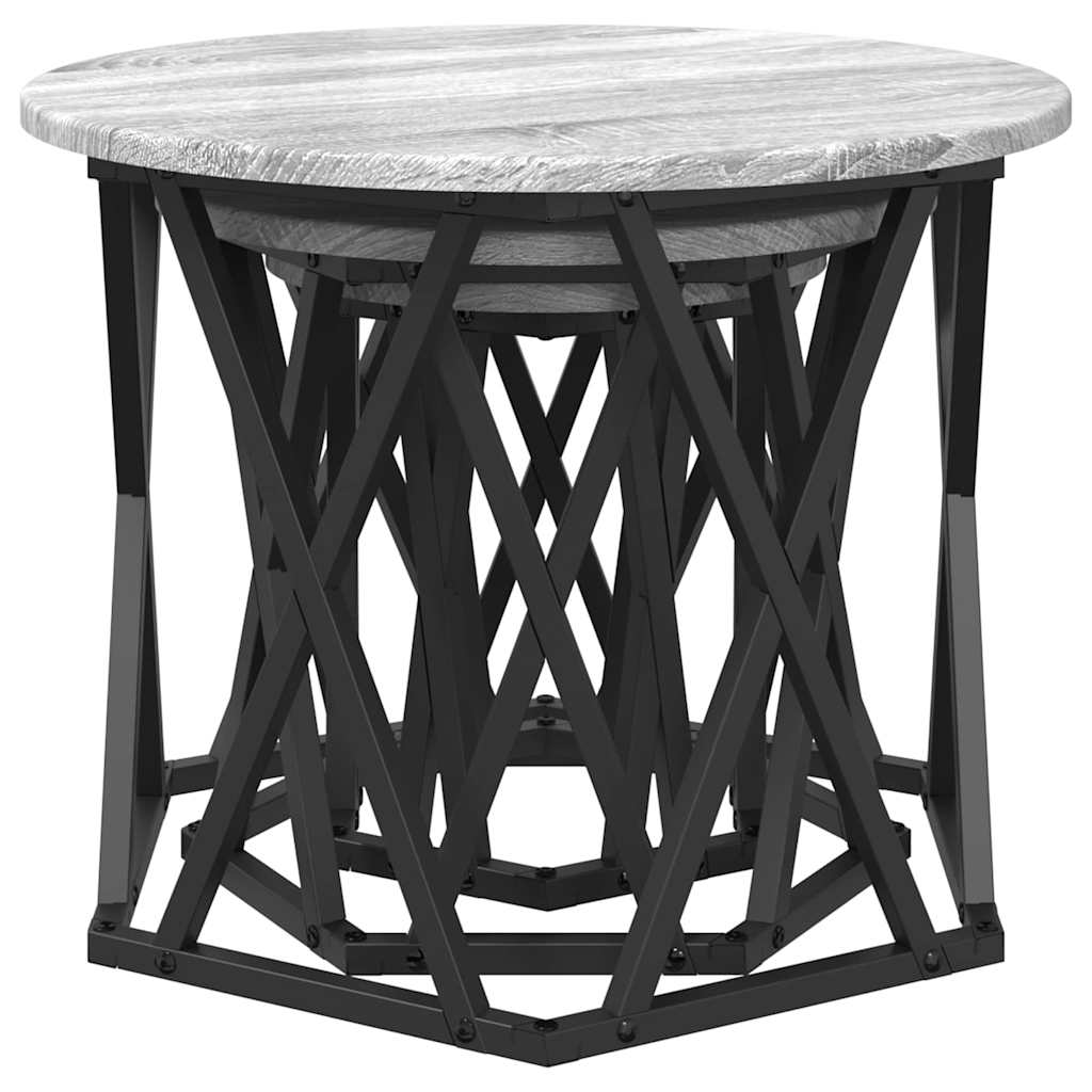 vidaXL Nesting Side Table 3 pcs Grey Sonoma Engineered Wood and Steel