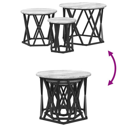 vidaXL Nesting Side Table 3 pcs Grey Sonoma Engineered Wood and Steel