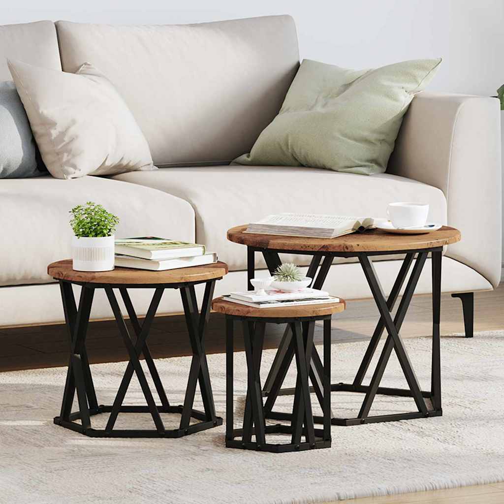 vidaXL Nesting Side Table 3 pcs Old Wood Engineered Wood and Steel