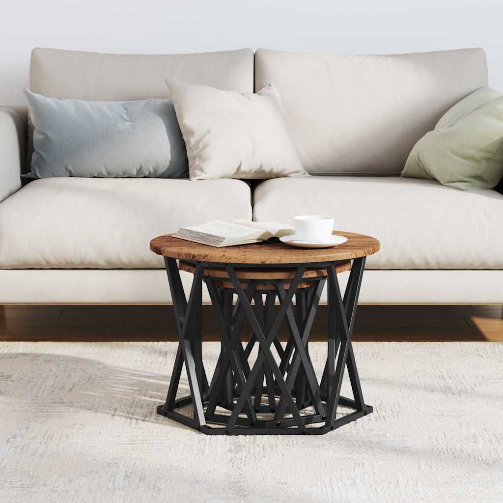 vidaXL Nesting Side Table 3 pcs Old Wood Engineered Wood and Steel
