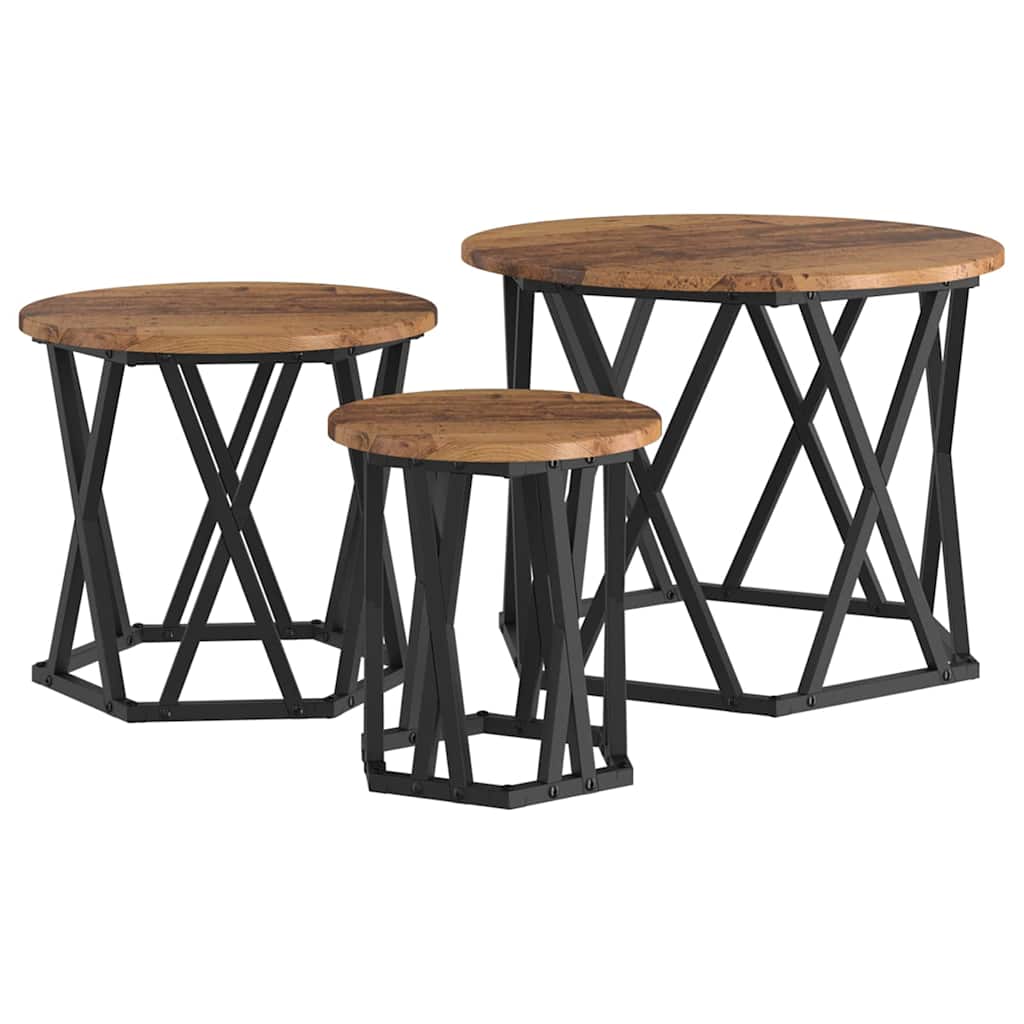 vidaXL Nesting Side Table 3 pcs Old Wood Engineered Wood and Steel