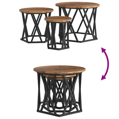 vidaXL Nesting Side Table 3 pcs Old Wood Engineered Wood and Steel