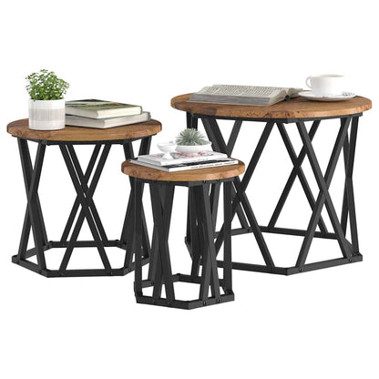 vidaXL Nesting Side Table 3 pcs Old Wood Engineered Wood and Steel