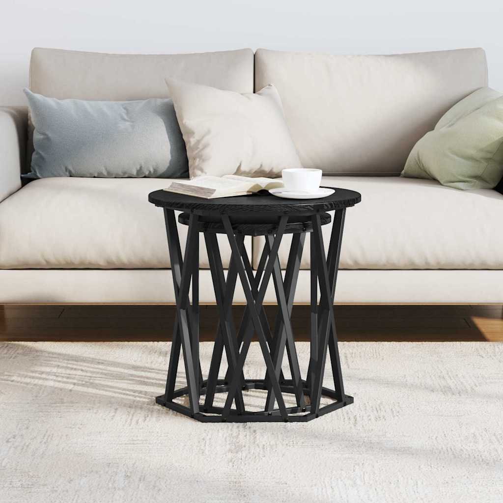vidaXL Coffee Table 2 pcs Black Oak Engineered Wood and Steel