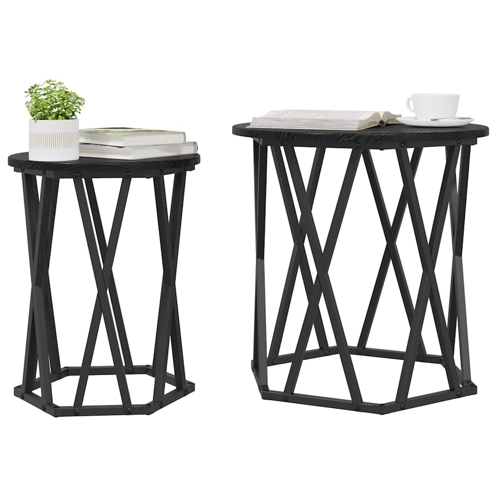 vidaXL Coffee Table 2 pcs Black Oak Engineered Wood and Steel