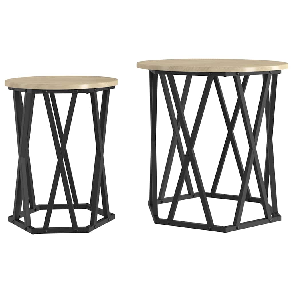 vidaXL Coffee Table 2 pcs Sonoma Oak Engineered Wood and Steel