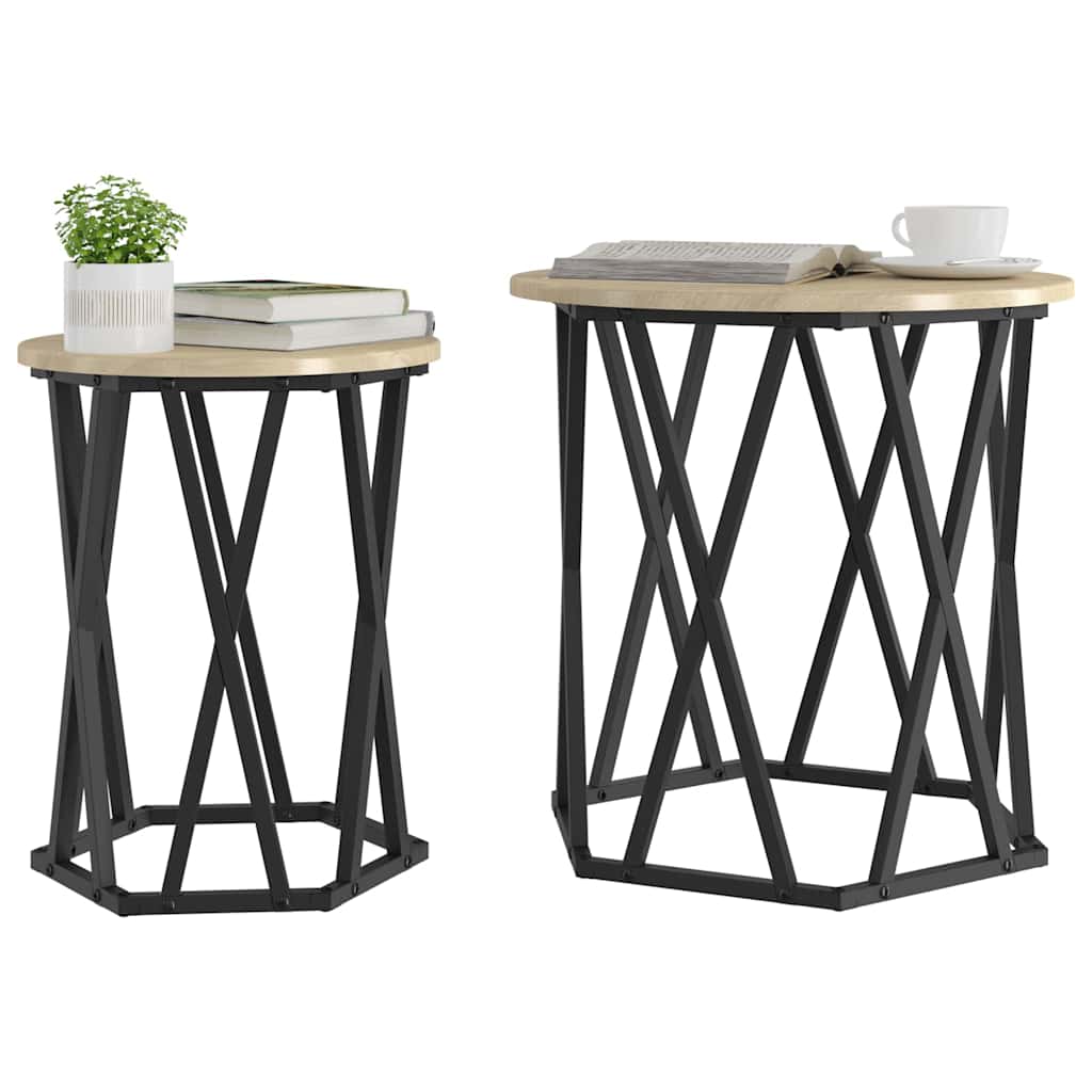 vidaXL Coffee Table 2 pcs Sonoma Oak Engineered Wood and Steel