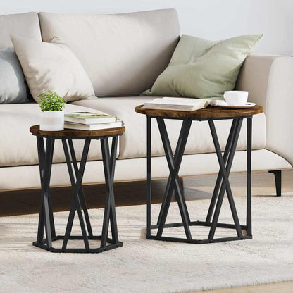 vidaXL Coffee Table 2 pcs Smoked Oak Engineered Wood and Steel