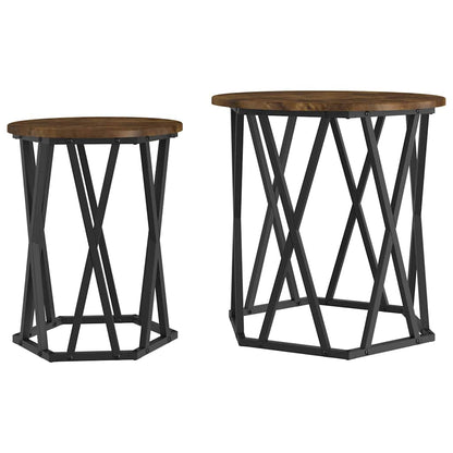 vidaXL Coffee Table 2 pcs Smoked Oak Engineered Wood and Steel