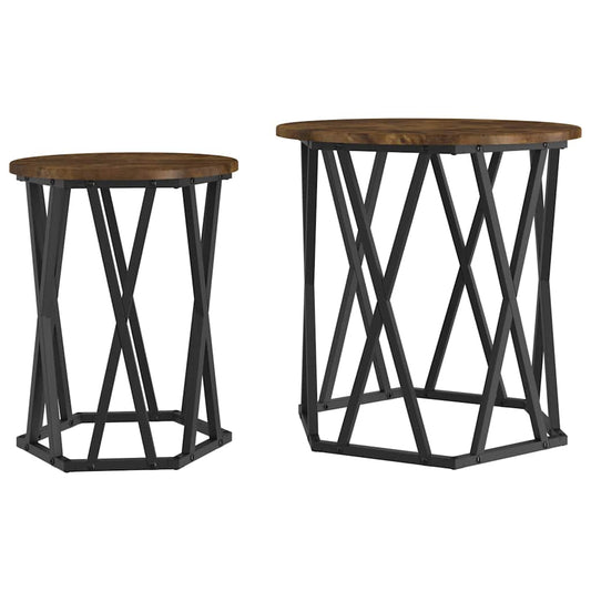 vidaXL Coffee Table 2 pcs Smoked Oak Engineered Wood and Steel