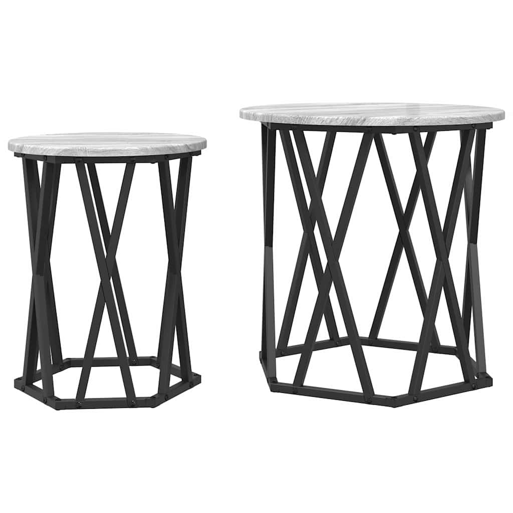 vidaXL Coffee Table 2 pcs Grey Sonoma Engineered Wood and Steel