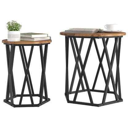 vidaXL Coffee Table 2 pcs Old Wood Engineered Wood and Steel