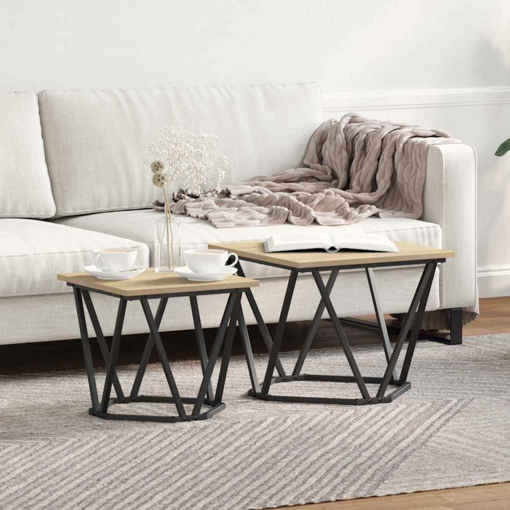 vidaXL Side Table Set 2 pcs Sonoma Oak Engineered Wood and Steel
