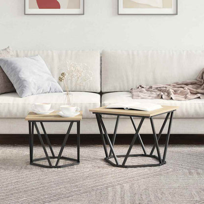 vidaXL Side Table Set 2 pcs Sonoma Oak Engineered Wood and Steel