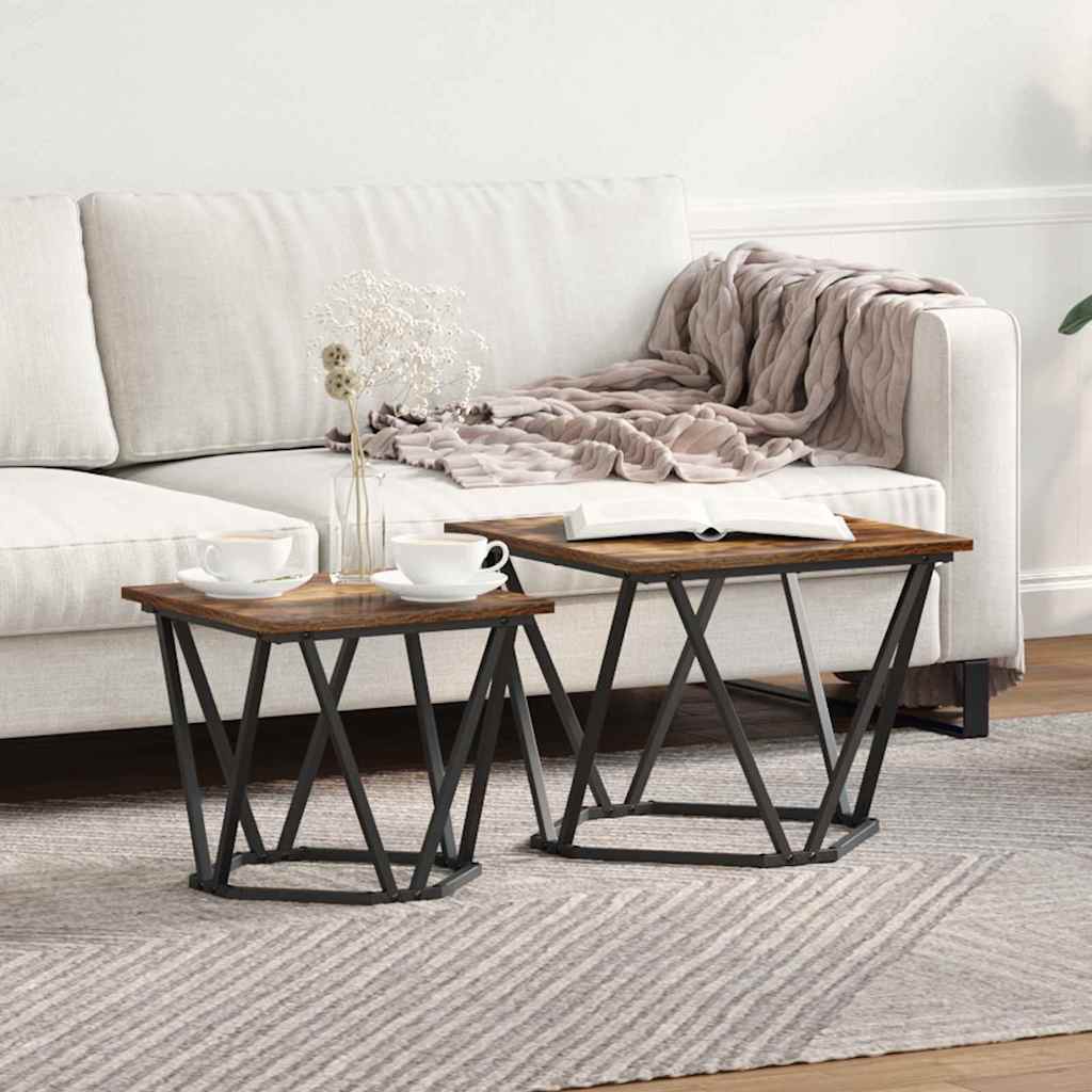 vidaXL Side Table Set 2 pcs Smoked Oak Engineered Wood and Steel